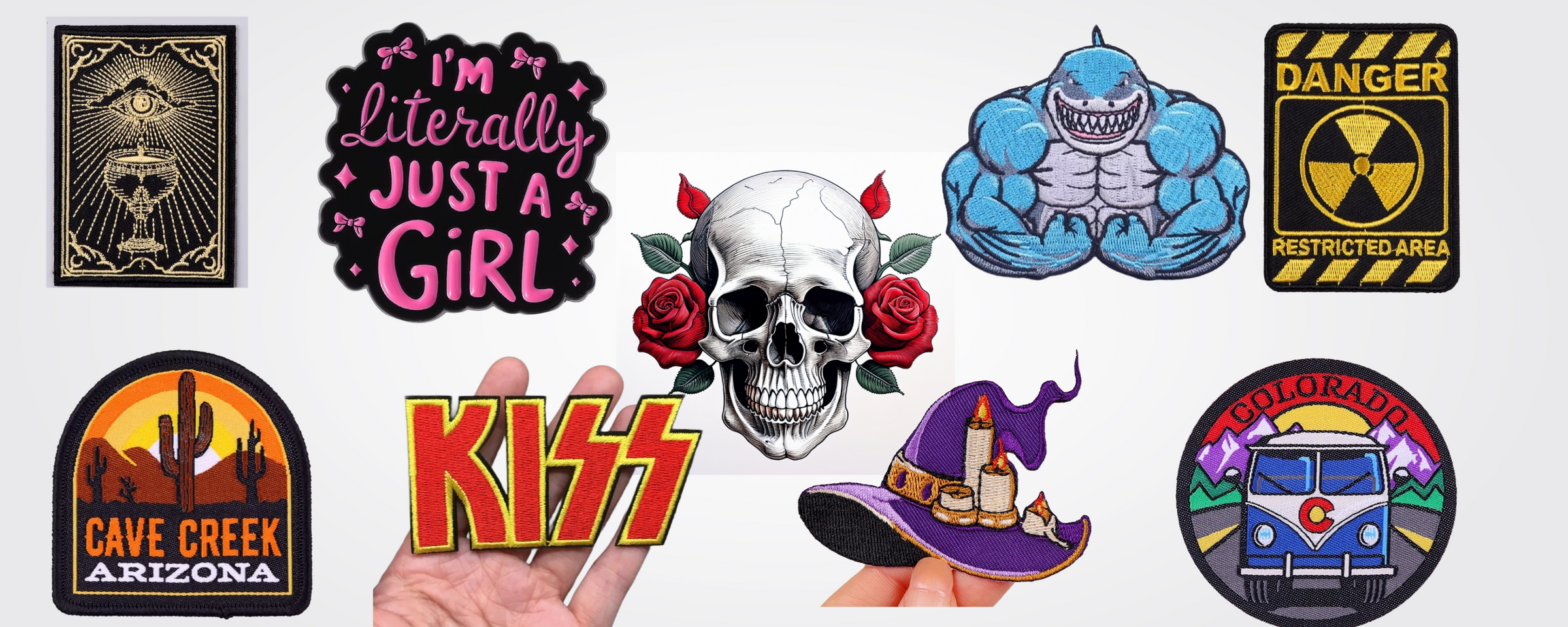 Single embroidered patches – iron-on, Velcro (hook & loop), and sew-on design