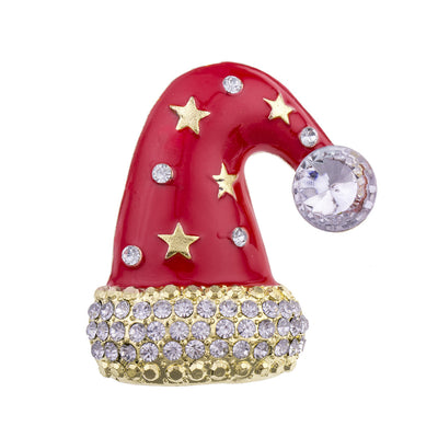 Red and gold decorative hat with stars and crystals on a white background