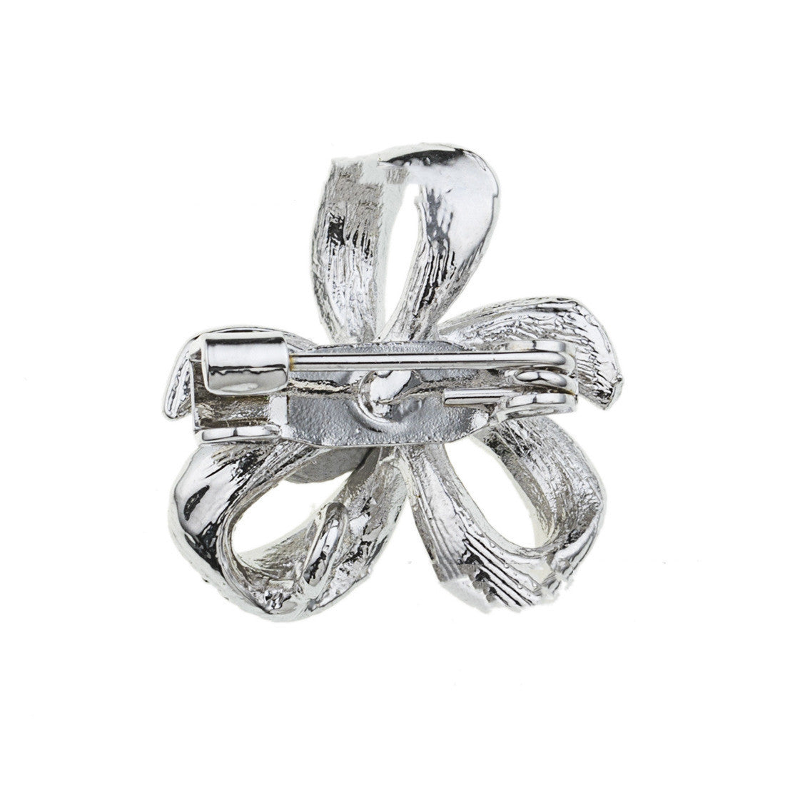 back side of the bow brooch on a white background