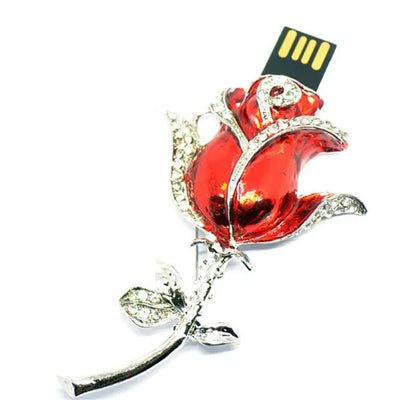 Red rose-shaped USB drive on a white background