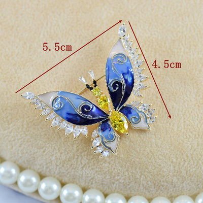 🦋 Blue Enamel Butterfly Brooch – Elegant Cubic Zirconia Pin for Women
