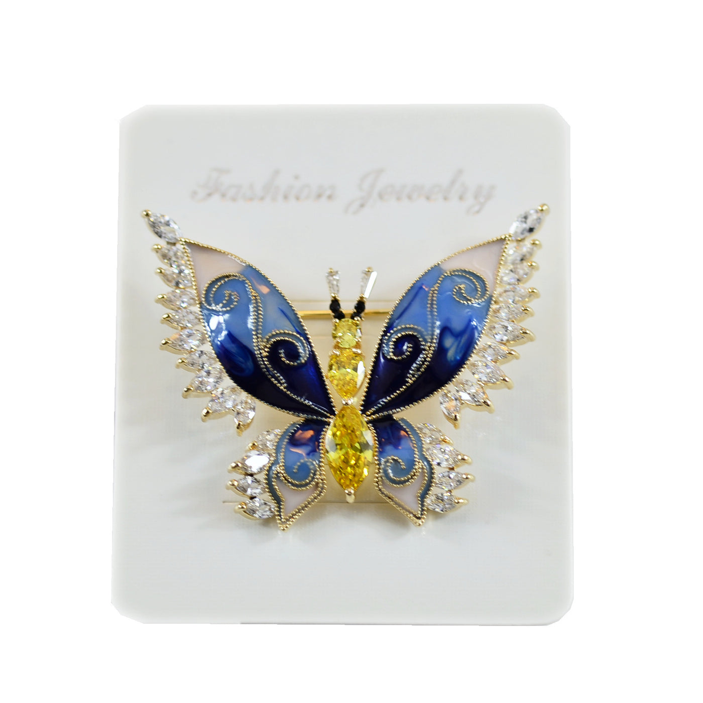 Butterfly-shaped jewelry on a white card with 'Fashion Jewelry' text