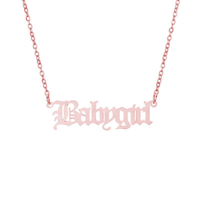rose color Necklace with 'Babygirl' pendant on a white background