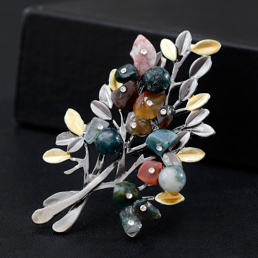 Creative Colored Stone Christmas Tree Brooch
