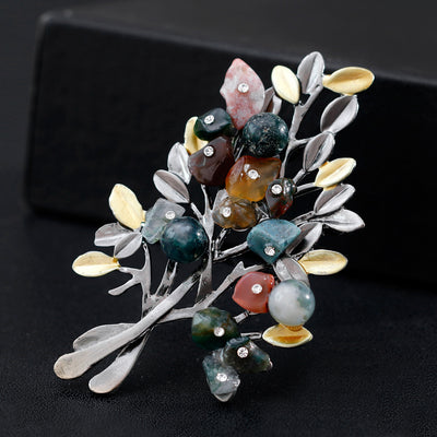 Creative Colored Stone Christmas Tree Brooch