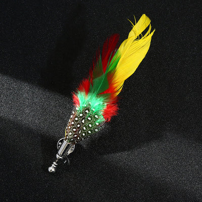 Colorful feathered cat toy with LED lights on a black background