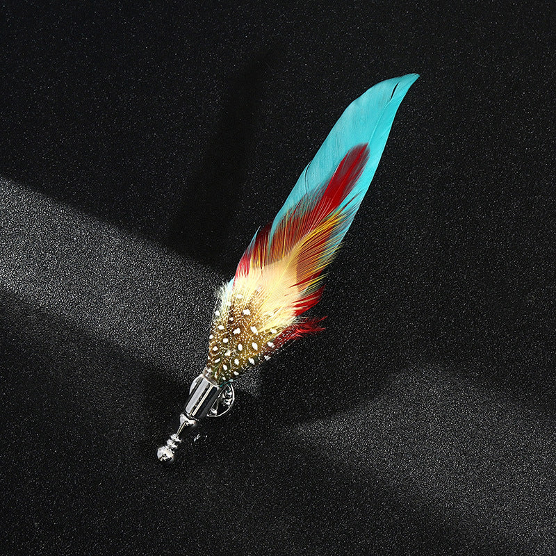 Decorative feather with gemstones on a black background