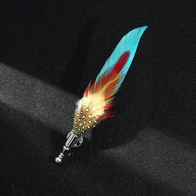Decorative feather with gemstones on a black background