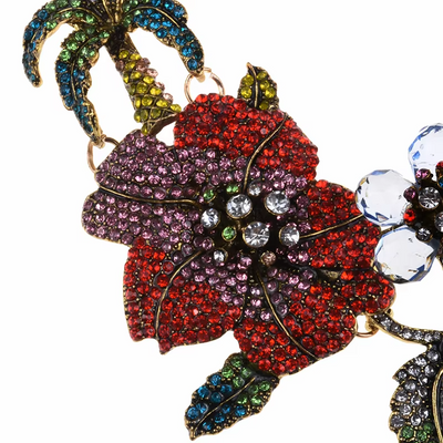 🦩 Tropical Crystal Flamingo Flower Necklace — Statement Piece