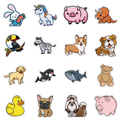 Set of cartoon animal stickers on a white background