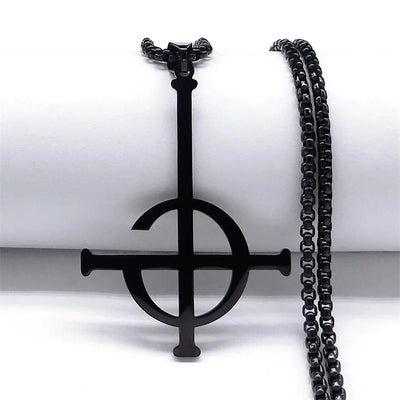 Black pendant necklace on a white background