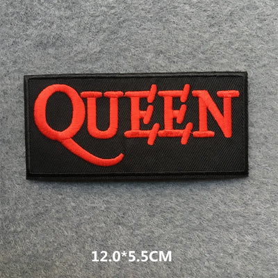 Queen logo patch with red text on a black background
