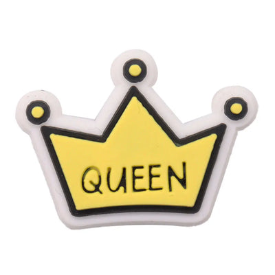 Crown-shaped charm with 'QUEEN' text on a white background