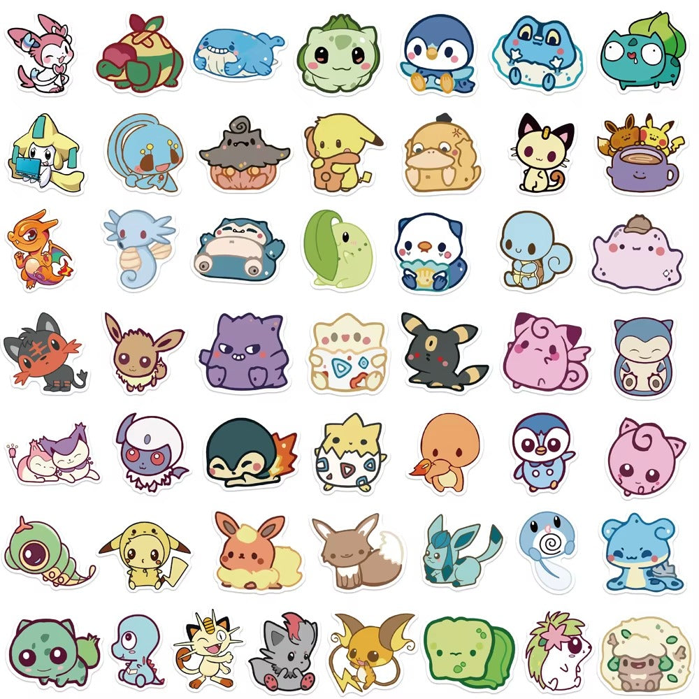 Collection of various cartoon characters stickers arranged in a grid on a white background