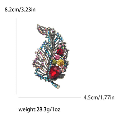 Colorful brooch with measurements on a white background