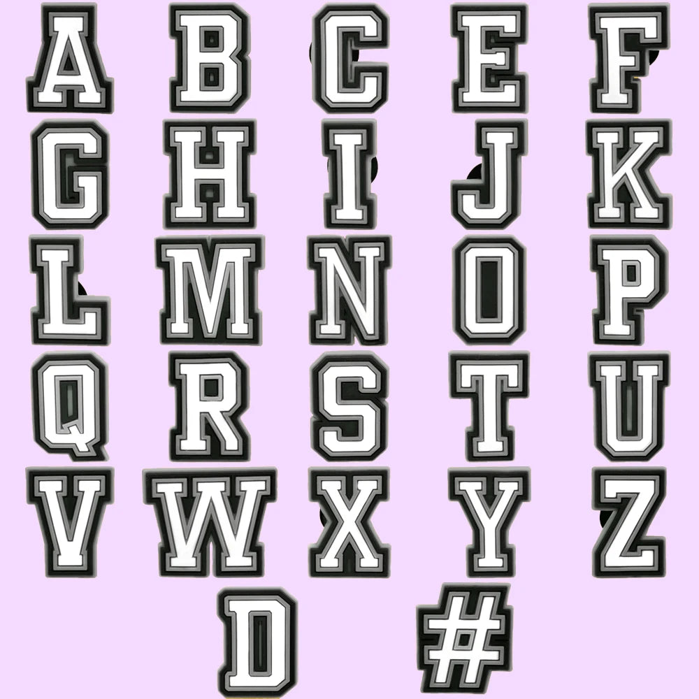 shoe charms Alphabet letters on a light purple background