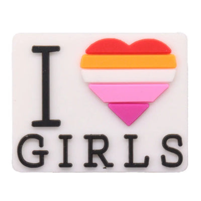 charm with 'I ❤️ GIRLS' text on a white background