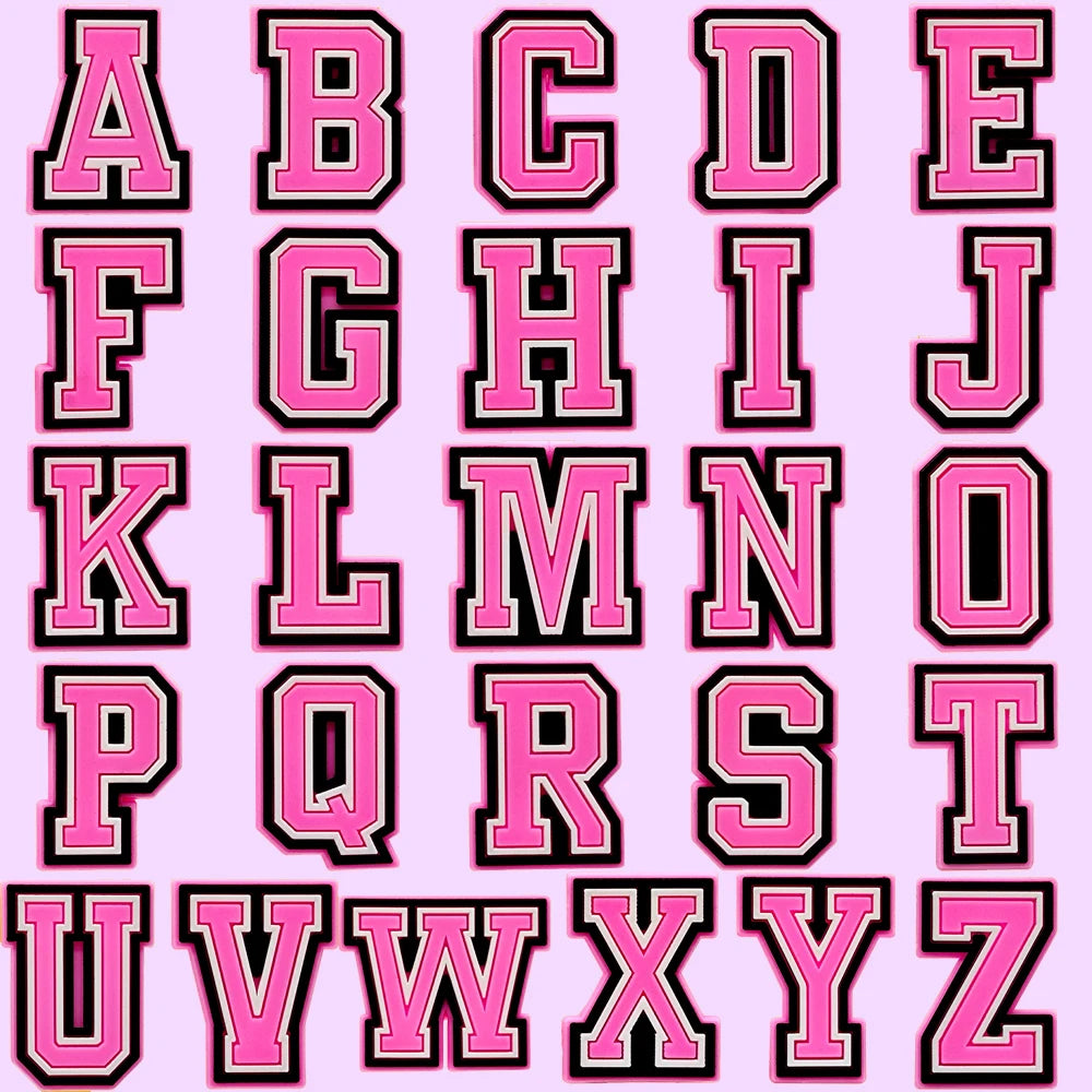 shoe charms Pink alphabet letters on a pink background