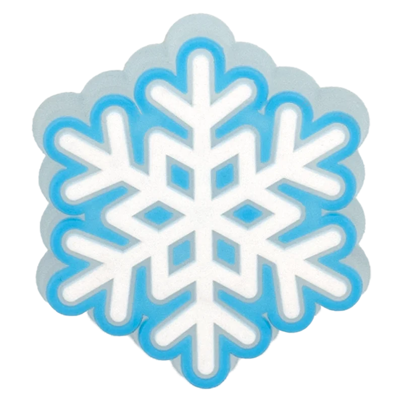 Snowflake-shaped object with blue and white design on a white background