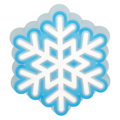 Snowflake-shaped object with blue and white design on a white background