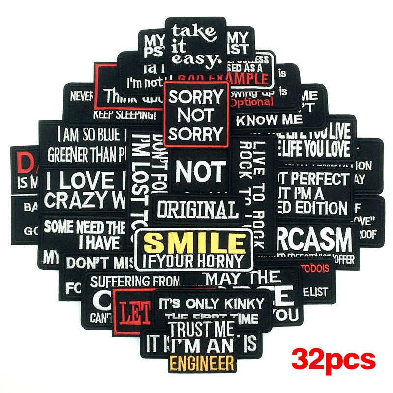 Collection of various stickers with different phrases on a white background