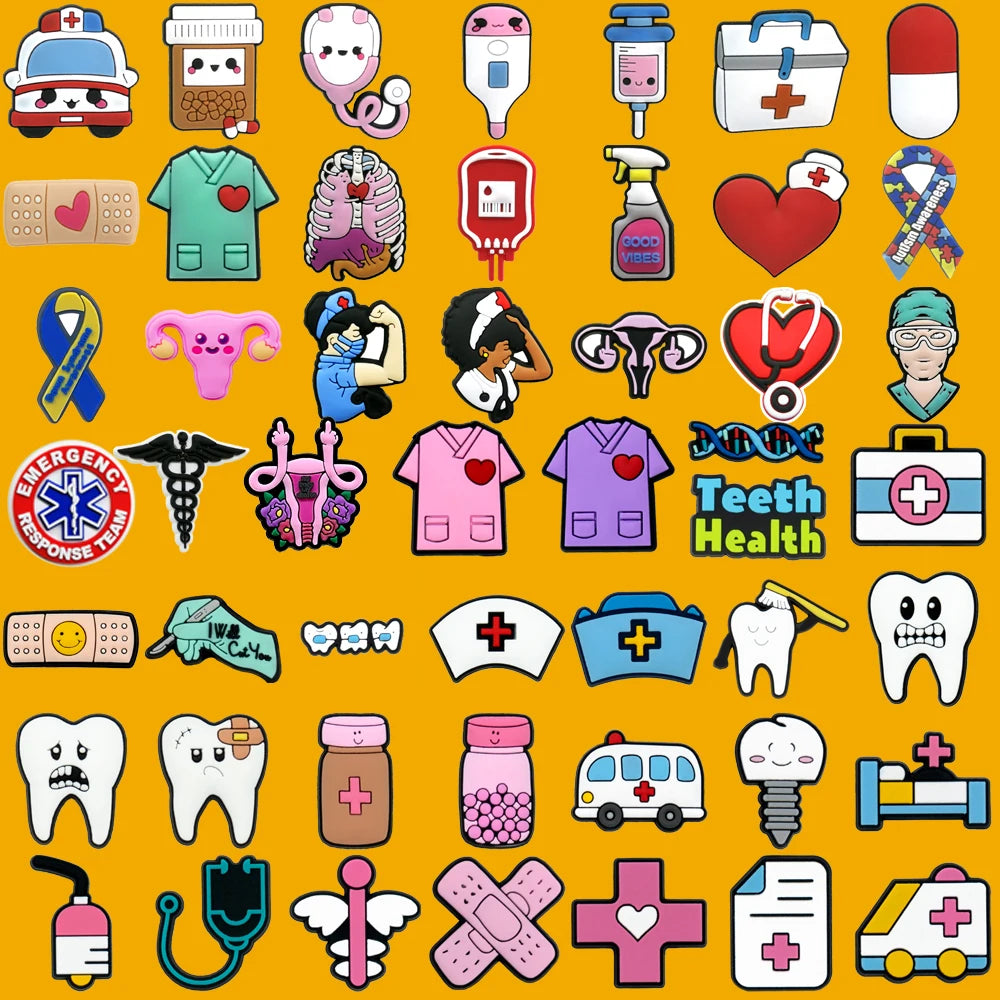 50/100pcs Set Medical Series Shoe Charms Medicine Chest Syringe Nurse Shoe Pins for Accessories Shoe Buckle fit Wristband