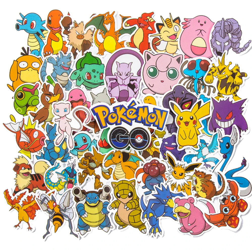 Collection of colorful Pokémon stickers characters with 'Pokémon Go' logo in the center.