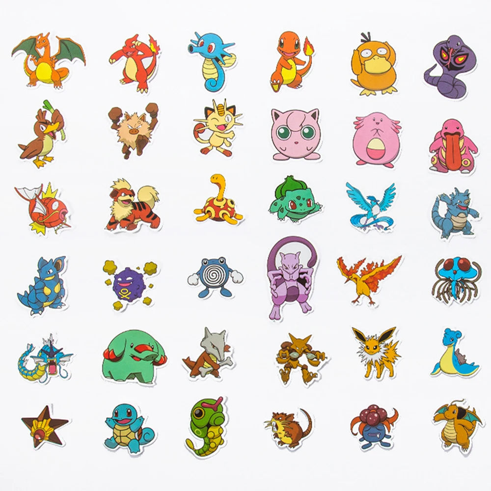 Collection of various cartoon characters stickers on a white background
