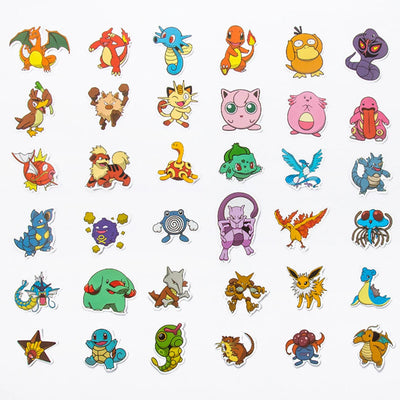 Collection of various cartoon characters stickers on a white background