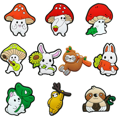 shoe charms Set of cartoon animal and mushroom characters on a white background