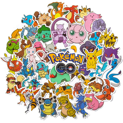 Collection of colorful Pokémon stickers with 'Pokémon Go' logo in the center.