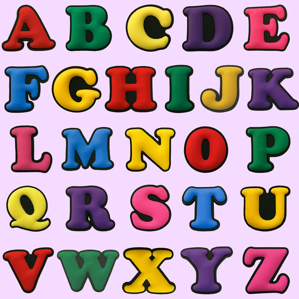 shoe charms Colorful alphabet letters on a pink background