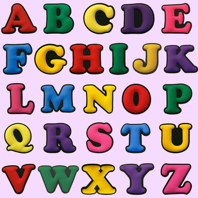 shoe charms Colorful alphabet letters on a pink background