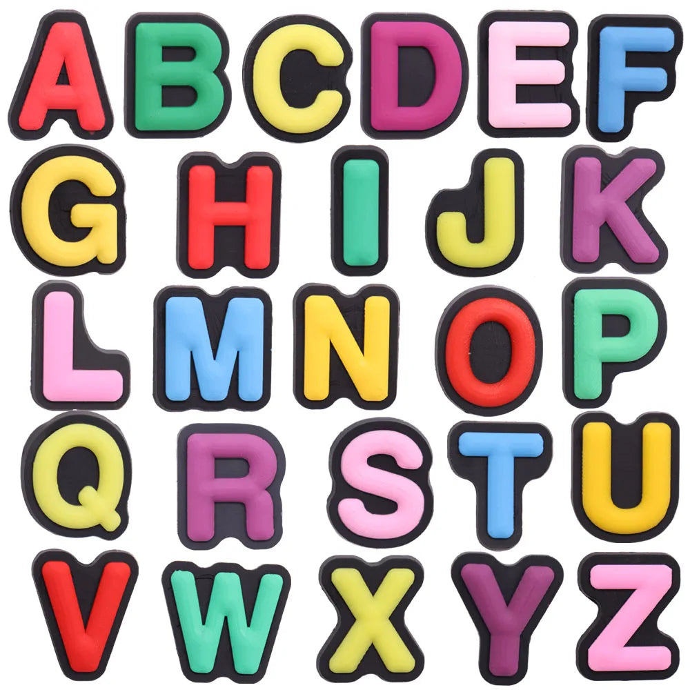 shoe charms Colorful alphabet letters from A to Z on a white background