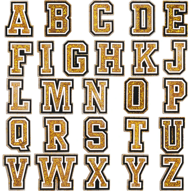 🔠 Gold Glitter Alphabet Shoe Charms (26pc A–Z) — Letters for Clogs & Bags