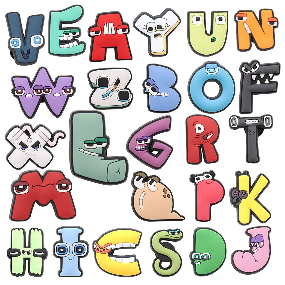 shoe charms Cartoon alphabet letters on a white background