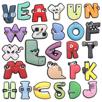 shoe charms Cartoon alphabet letters on a white background