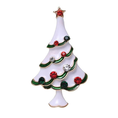 🎄 Enamel Christmas Tree Rhinestone Brooch – Gold-Plated Festive Pin