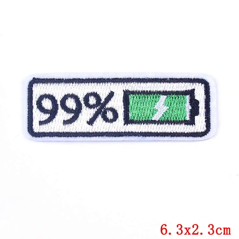 Battery indicator patch with 99% text on a white background