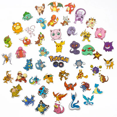 Collection of various colorful Pokémon characters stickers on a white background with 'Pokémon Go' logo.
