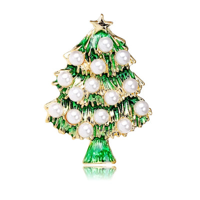 Christmas tree-shaped brooch with pearls on a white background
