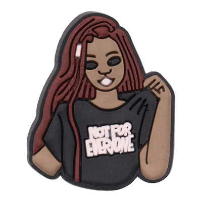 charm of a person with red hair wearing a black shirt with 'Not For Everyone' text on a white background