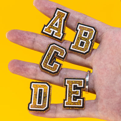 🔠 Gold Glitter Alphabet Shoe Charms (26pc A–Z) — Letters for Clogs & Bags