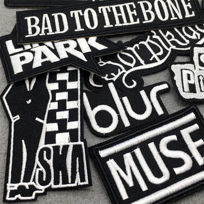 🎸 25pcs Rock Band Patch Pack — Black & White Iron-On