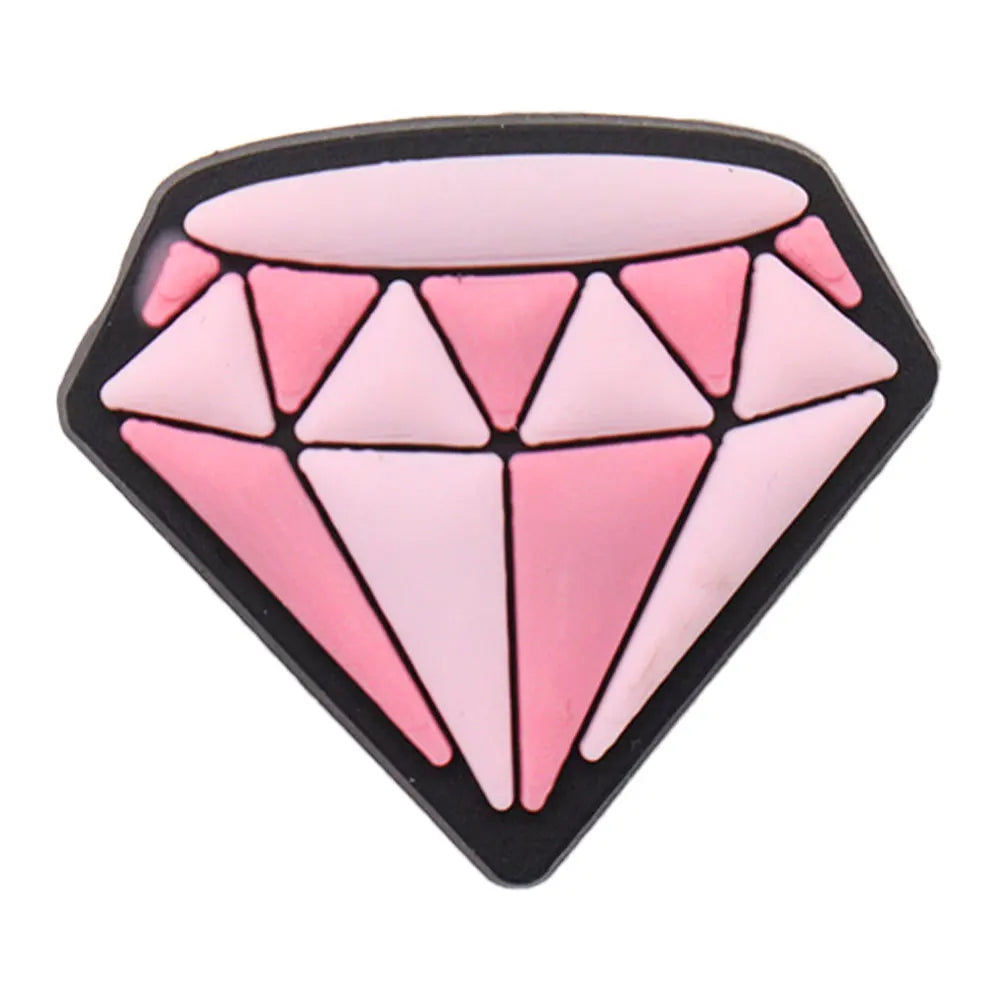 Pink geometric diamond-shaped charm on a white background