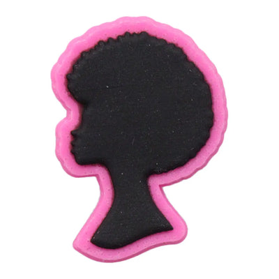charm of a Black silhouette of a girl's head with pink outline on a white background