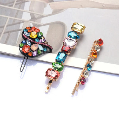 💖 Rainbow Crystal Heart Hair Clip Set – Luxury Gemstone Barrettes for Women & Girls