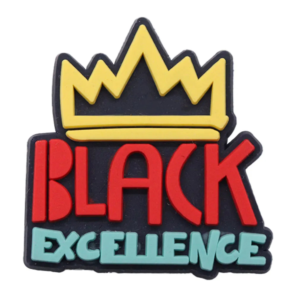 Charm with a crown and 'Black Excellence' text on a white background