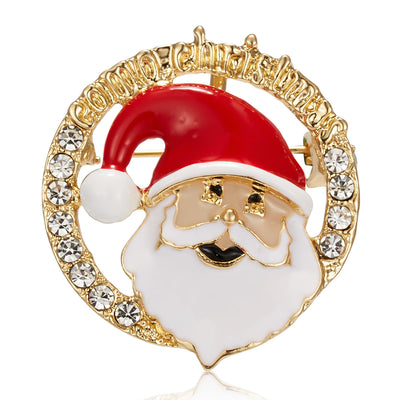 Decorative brooch with a Santa Claus design on a white background