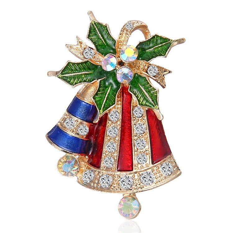 Colorful bell-shaped brooch with gemstones on a white background
